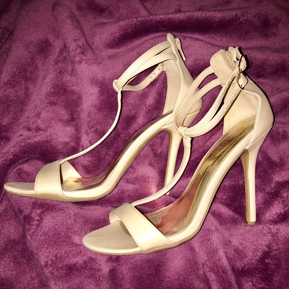 Wild Diva Nude Stiletto T-Strap Heels